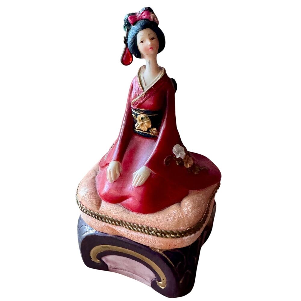 Asian Geisha Girl Sitting Figurine on Cushion Base
